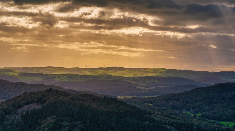Sun rays on Ulverston Fells